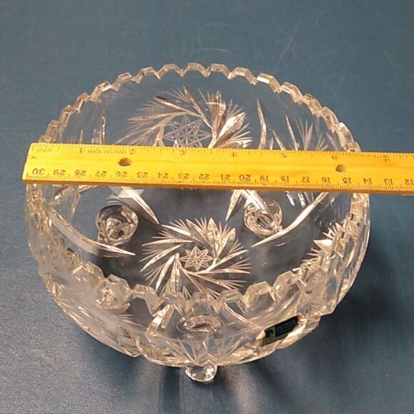 Crystal Cut Glass American Brilliant Saw Tooth Edge Footed Bowl - Picture 6 of 7